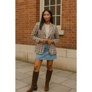 Free People Plaid College Prep Blazer Jacket S Patchwork Paisley Lined